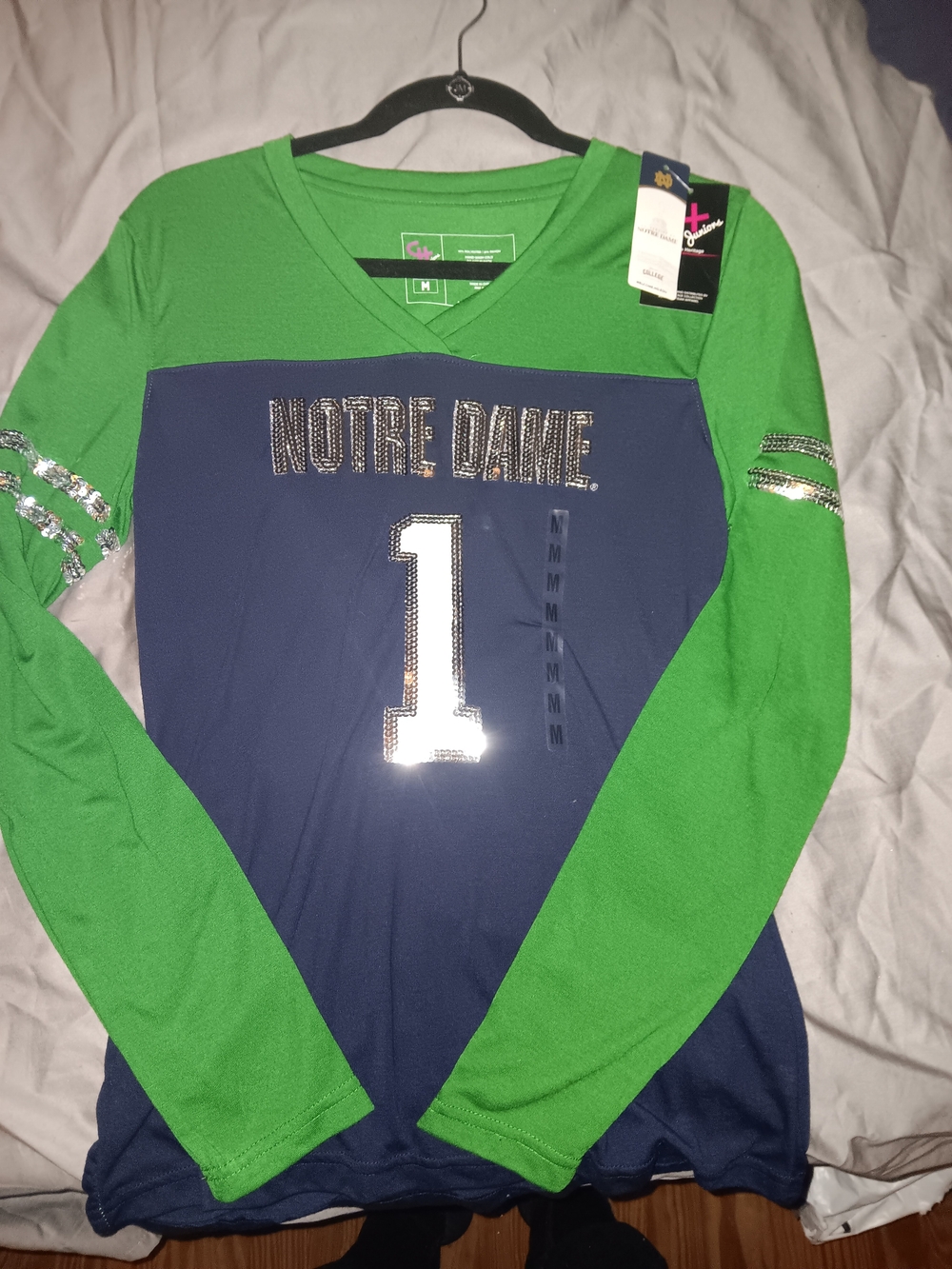 Campus Heritage Notre Dame Green and Navy Long Sleeve Tee